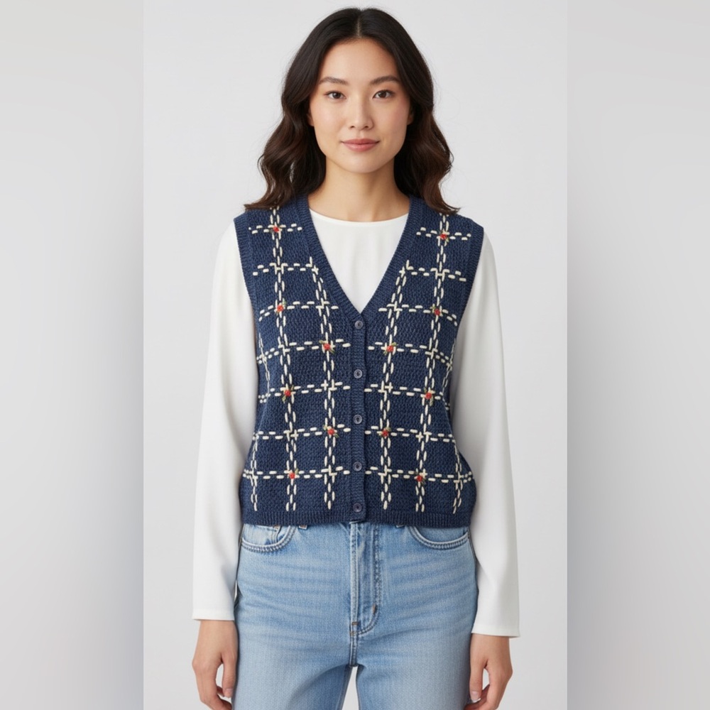 Vintage Koret Blue Knit Button Up Vest